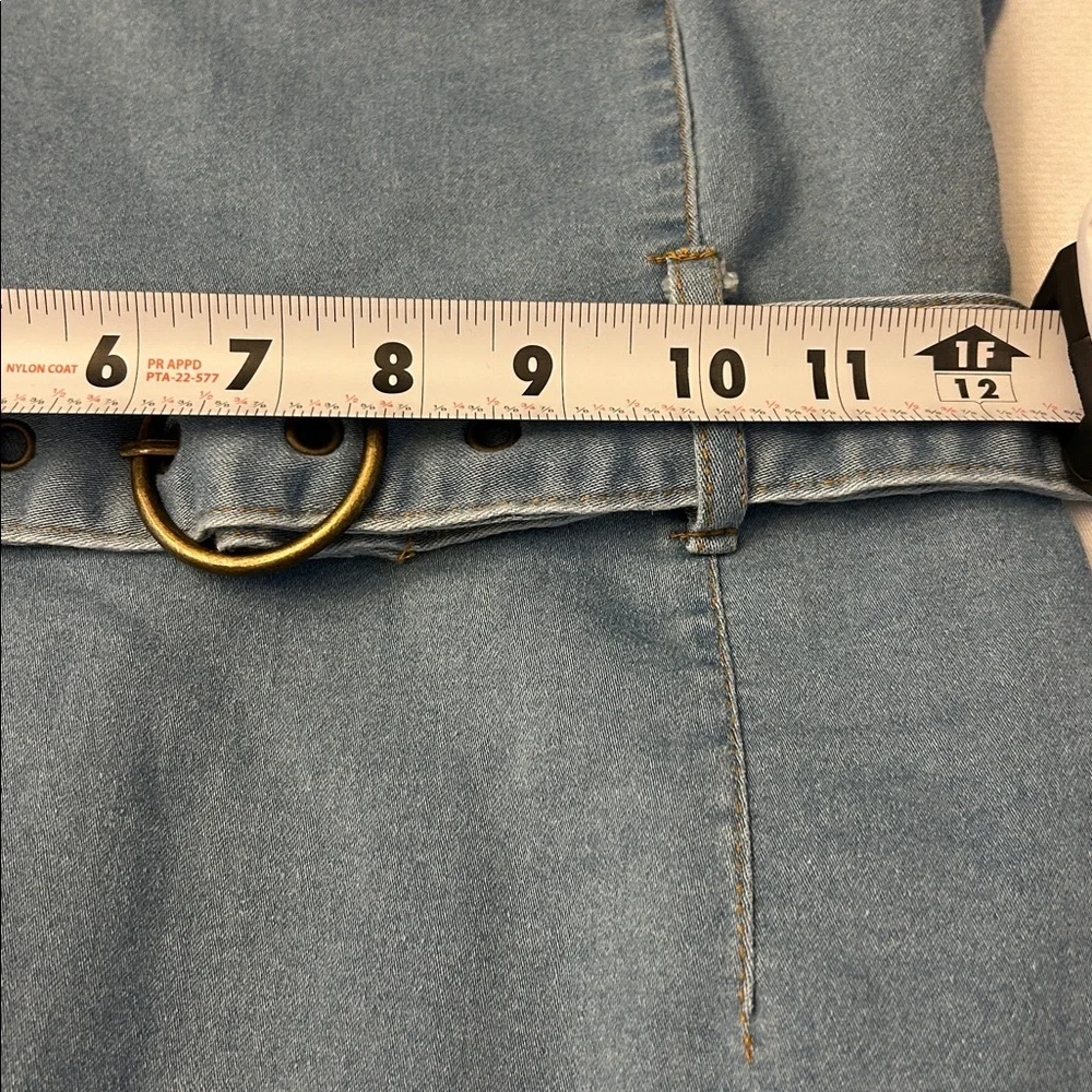 Light Blue Denim Mini Dress With Adjustable Straps and a Belted Waist Size S - Picture 7 of 14